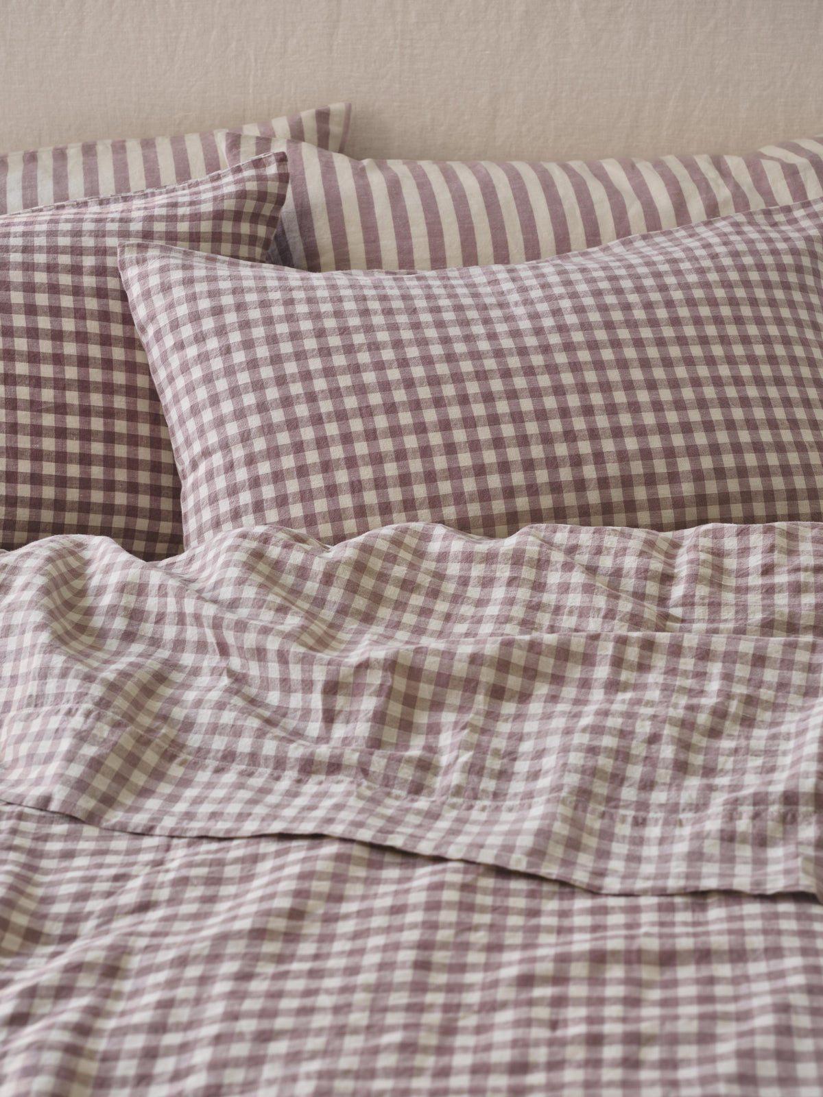 Pillowcase Set, Elderberry Gingham Linen Blend (Pair), Breathable Construction for Everyday Bedding and Bedroom Refreshes, 3 Size Options image 1