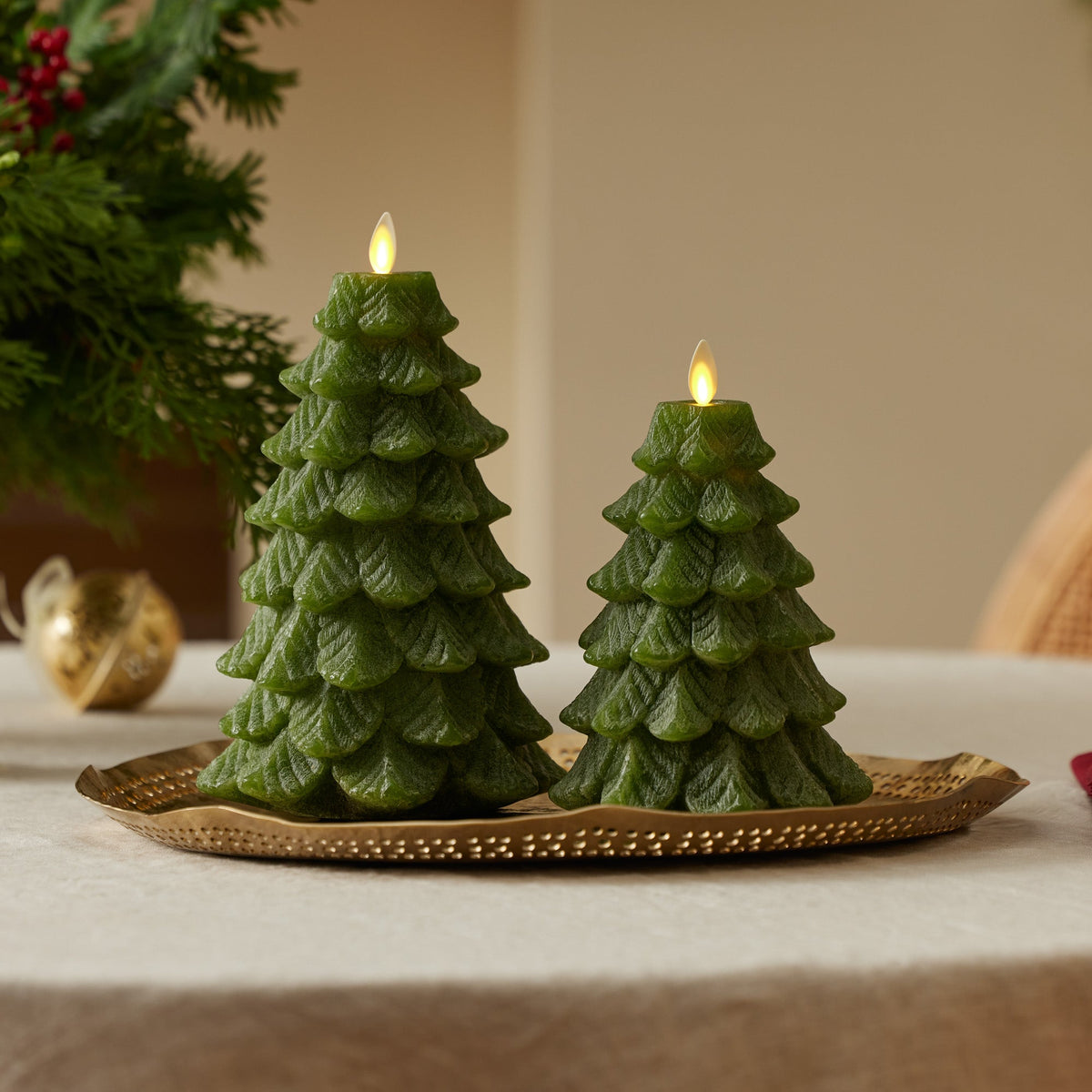 Flameless Candle, Chalky Green Tree for Bedrooms, Living Rooms and Everyday Candlelight Ambience, 2 Size Options image 1