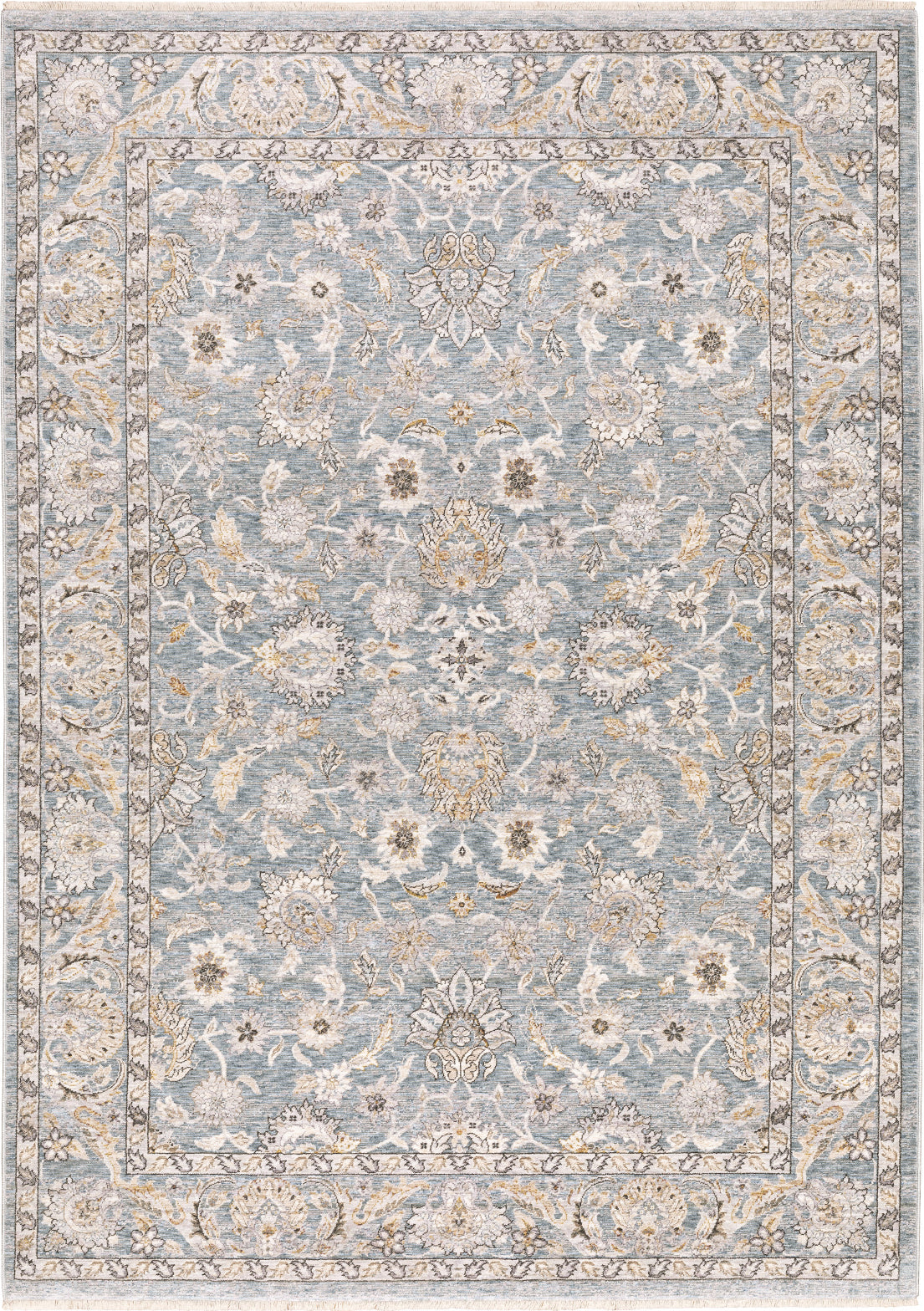 Area Rug, Maharaja 070E1 Blue Ivory for Living Rooms, Bedrooms and Entryways, 10 Size Options image 1