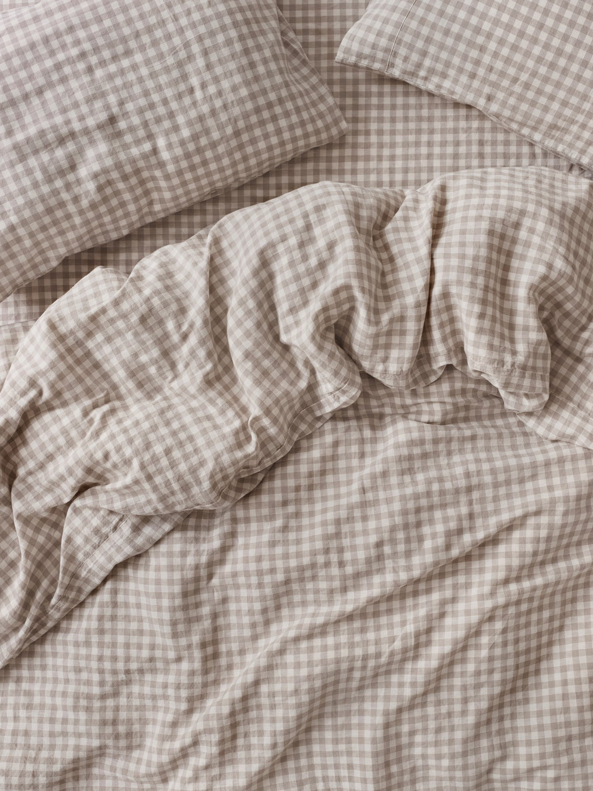 Duvet Cover Set, Mushroom Gingham 100% Linen, Breathable Construction for Bedroom Bedding Refresh and Everyday Comfort, 3 Size Options image 1