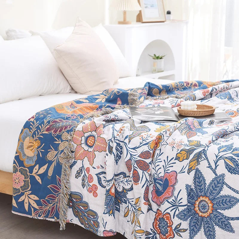 Cozy Throw Blanket, Rustic Artistic Flora 100% Floral Cotton, Lightweight Design for Living Rooms, Bedrooms and Everyday Lounging image 1