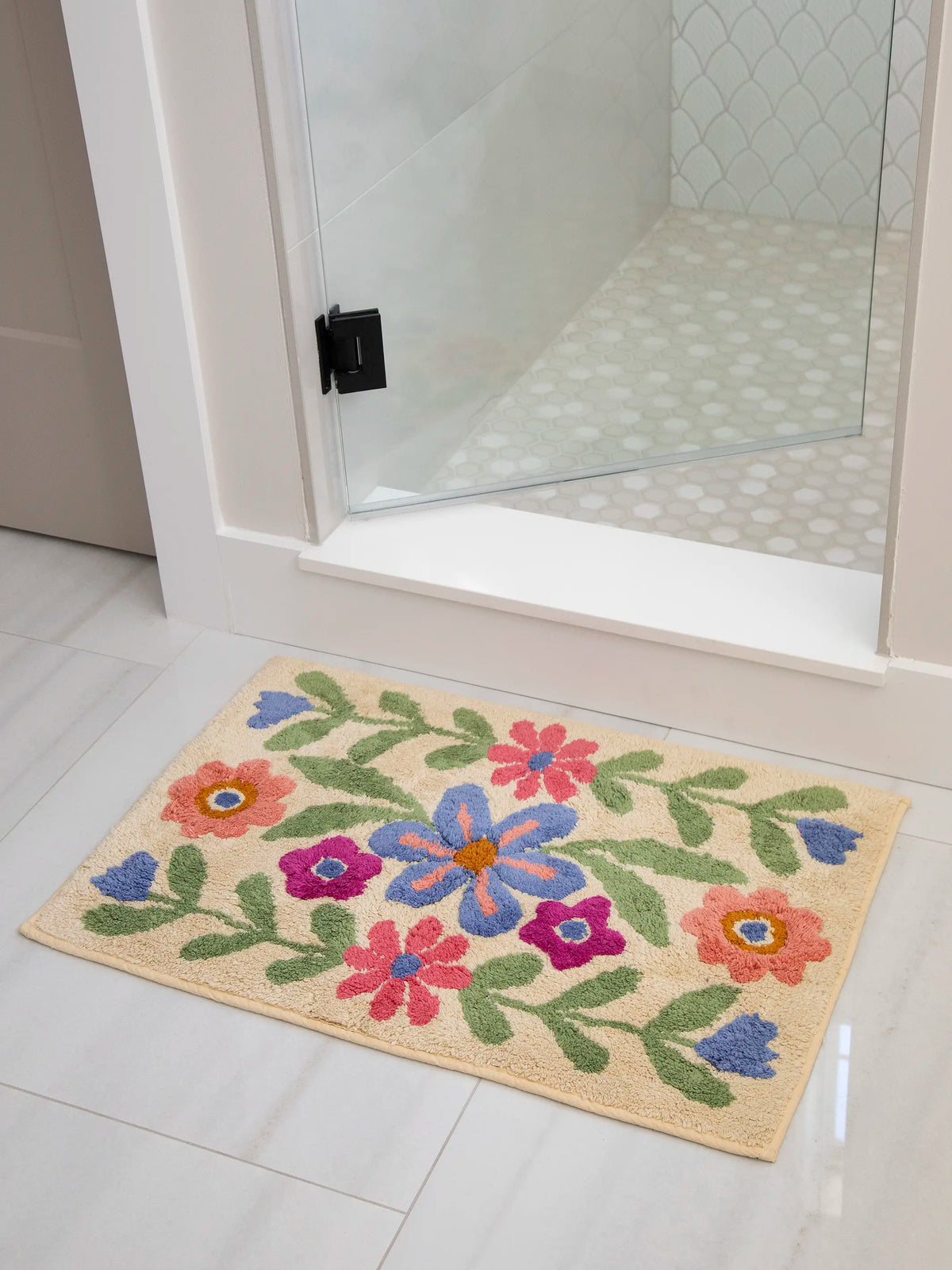 Cotton Bath Mat, Tufted Floral Vines for Bathroom Floor Comfort, Shower Areas and Guest Baths image 1