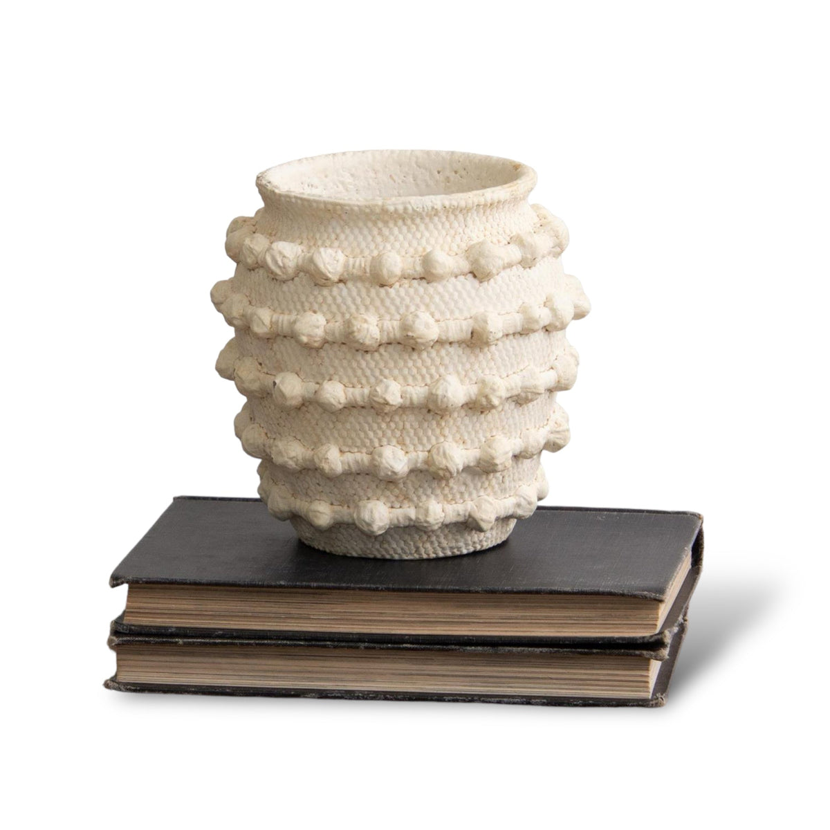 Decorative Vase, Ivory Textured Knot Cement for Flowers, Shelves and Living Spaces, Designed for Tabletop Arrangements and Home Decor image 1