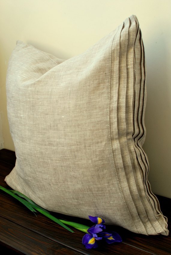 Linen Pillow Sham, Natural with Decorative Pleats Standard for Guest Rooms, Headboards and Everyday Bedroom Decor, 6 Size Options image 1