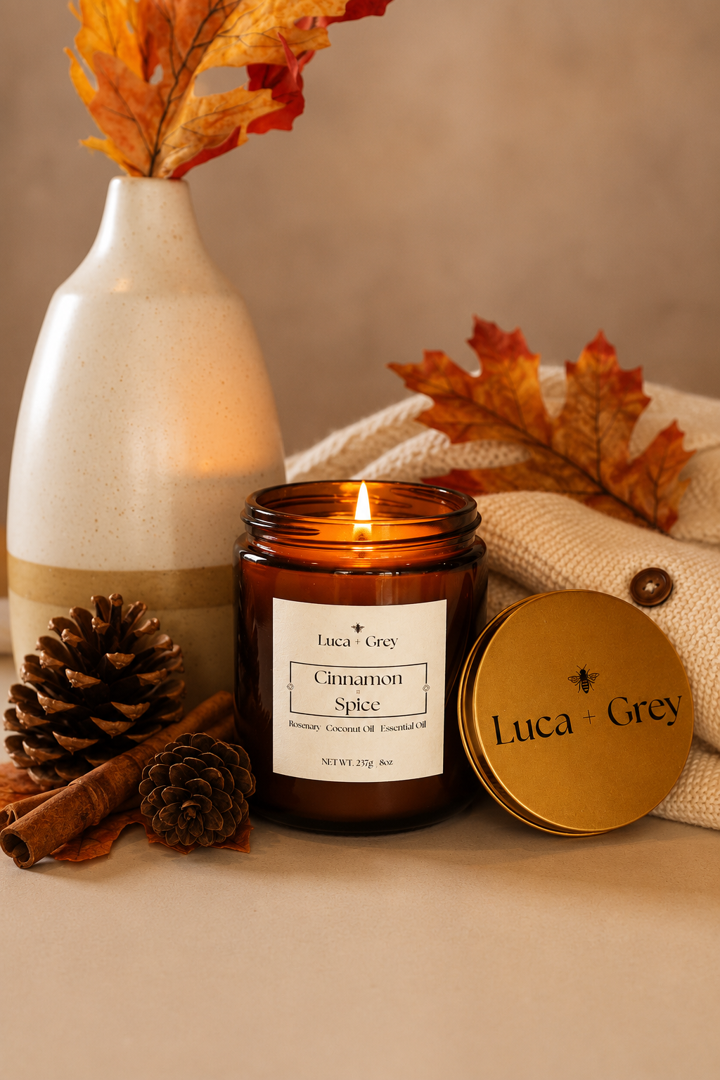 Decorative Candle, Cinnamon and Spice Beeswax for Living Rooms, Bedrooms and Relaxing Evenings, 2 Size Options image 1