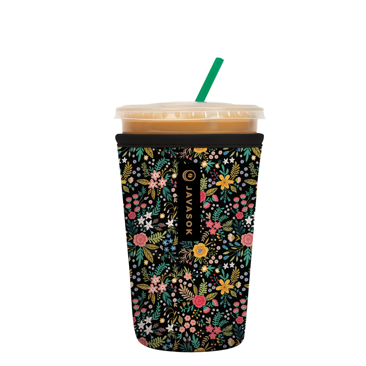 Reusable Cup Sleeve, Black English Garden Picnic, Neoprene Construction for Iced Coffee, Cold Drinks and Condensation Control image 1