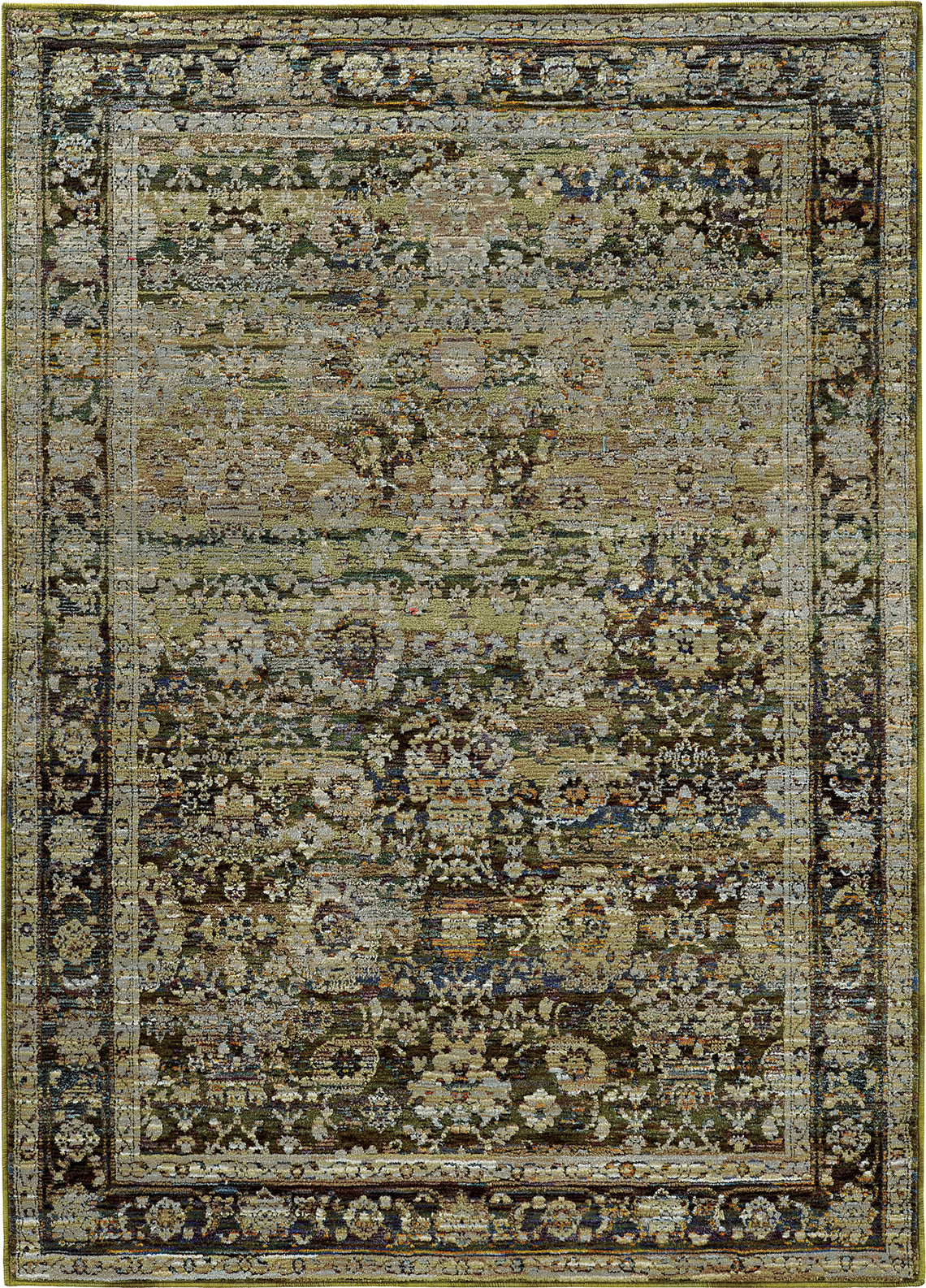 Area Rug, Andorra 7125C Green Brown for Living Rooms, Bedrooms and Entryways, 11 Size Options image 1