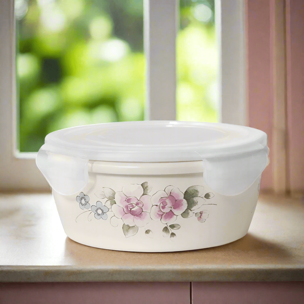 Dinnerware, Tea Rose Storage Bowl With Lid, Silicone Construction, Dishwasher-Safe Care for Family Dining, Serving and Entertaining image 1