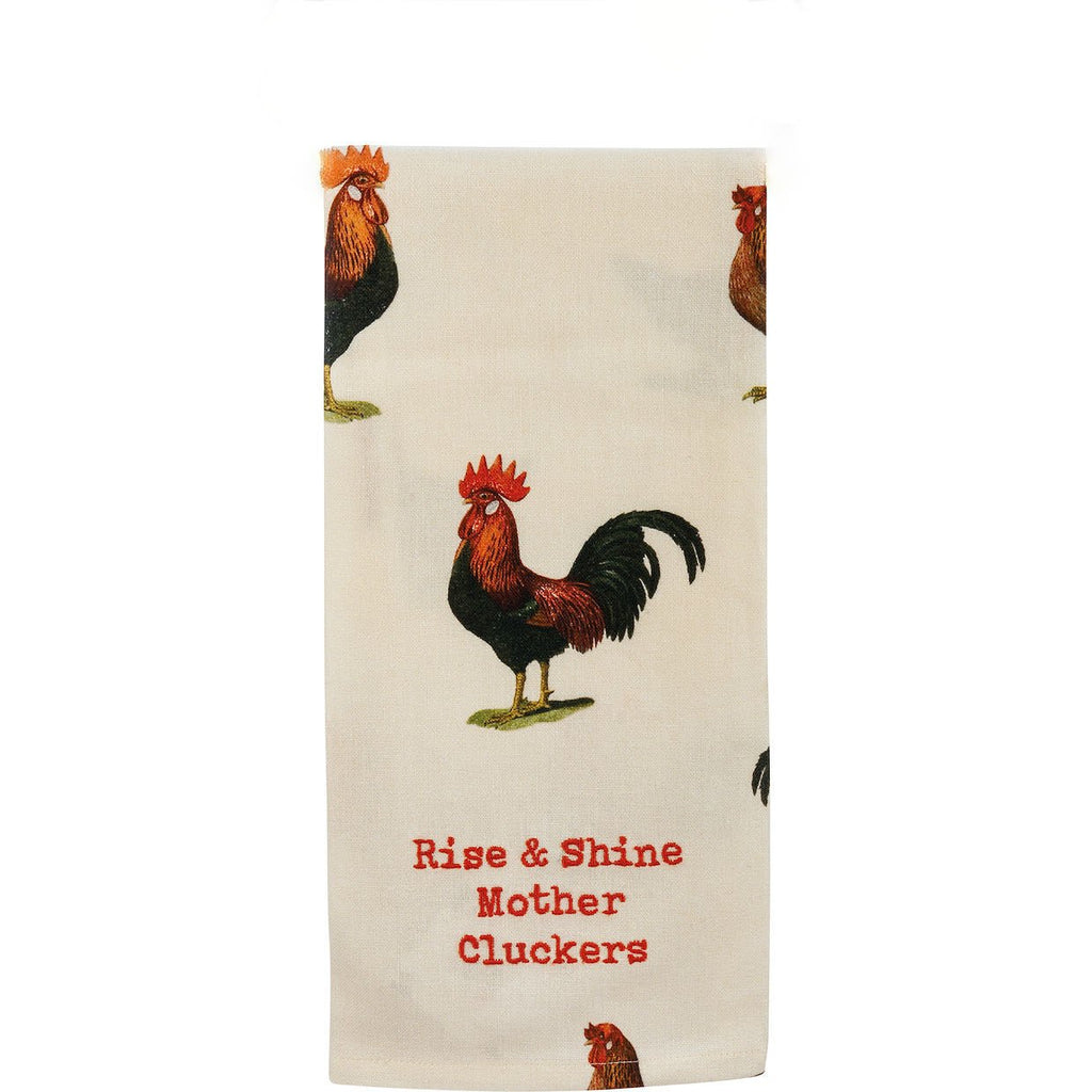 Linen Tea Towel Set, Rise & Shine Mother Cluckers: Funny Farmhouse for Dish Drying, Kitchen Cleanup and Everyday Home Use image 1