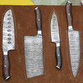 Chef Knife Set, 4 Piece Handmade 4 Piece Damascus Steel for Home Kitchens, Food Prep and Cooking image 1