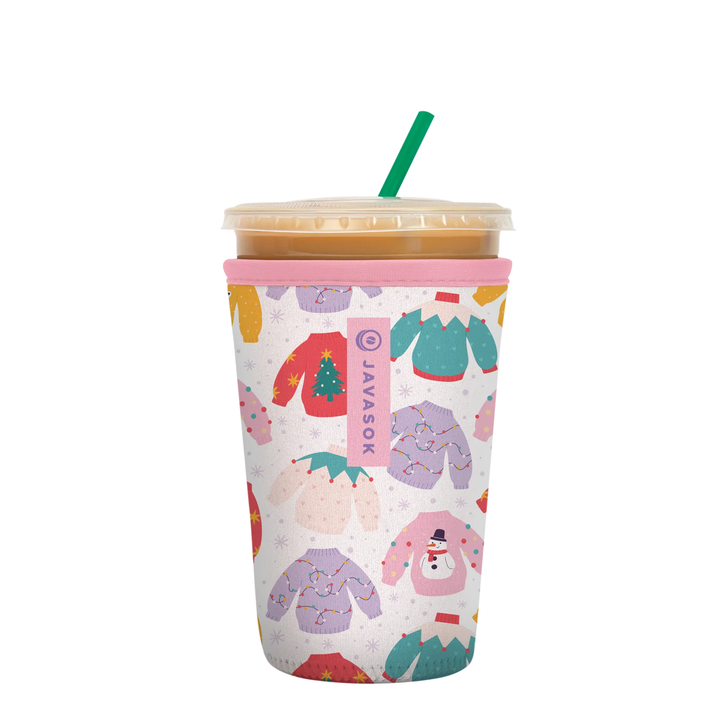 Reusable Cup Sleeve, Cozy Knits, Neoprene Construction for Iced Coffee, Cold Drinks and Condensation Control, 2 Size Options image 1