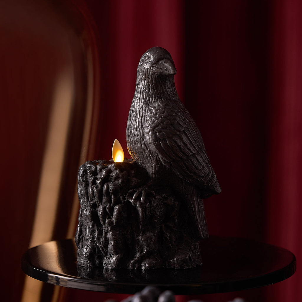 Flameless Candle, Black Perching Crow for Mantels, Entryways and Holiday Displays, Designed for Everyday Home Use image 1
