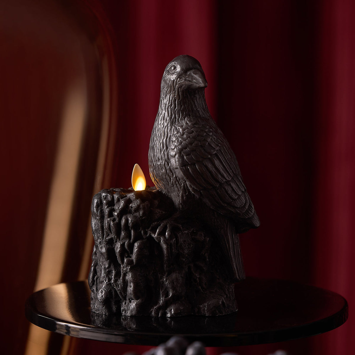 Flameless Candle, Black Perching Crow for Mantels, Entryways and Holiday Displays, Designed for Everyday Home Use image 1