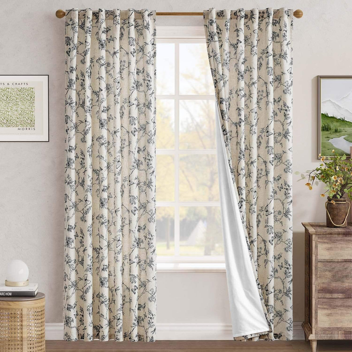 Window Curtain, Floral Butterfly Linen Blend Lined Curtains (2 for Windows, Room Styling and Everyday Privacy, 3 Sizes and 5 Colors image 1