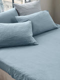 Bed Sheet Set, Dusk Blue 100% Linen Fitted for Everyday Bedroom Comfort and Guest Rooms, 4 Size Options image 1