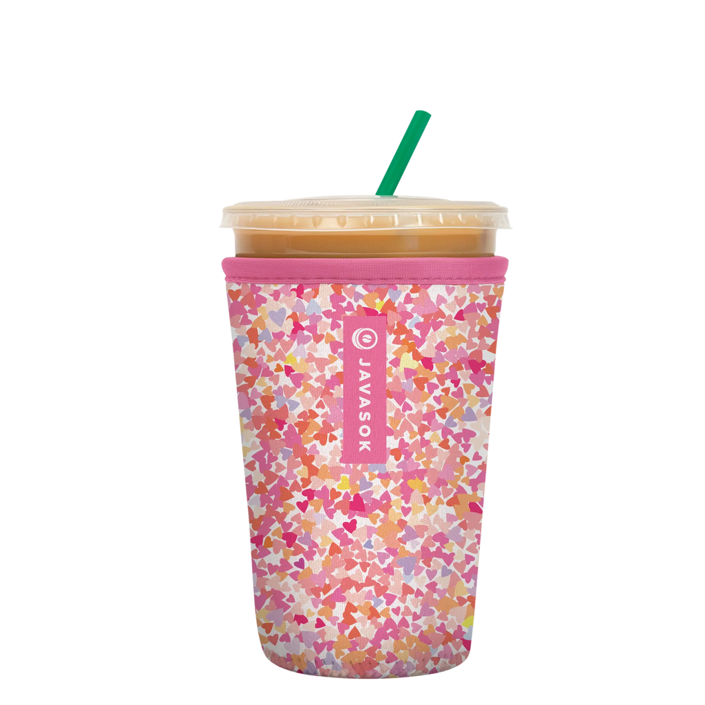 Reusable Cup Sleeve, Floral Hearts, Neoprene Construction for Iced Coffee, Cold Drinks and Condensation Control image 1