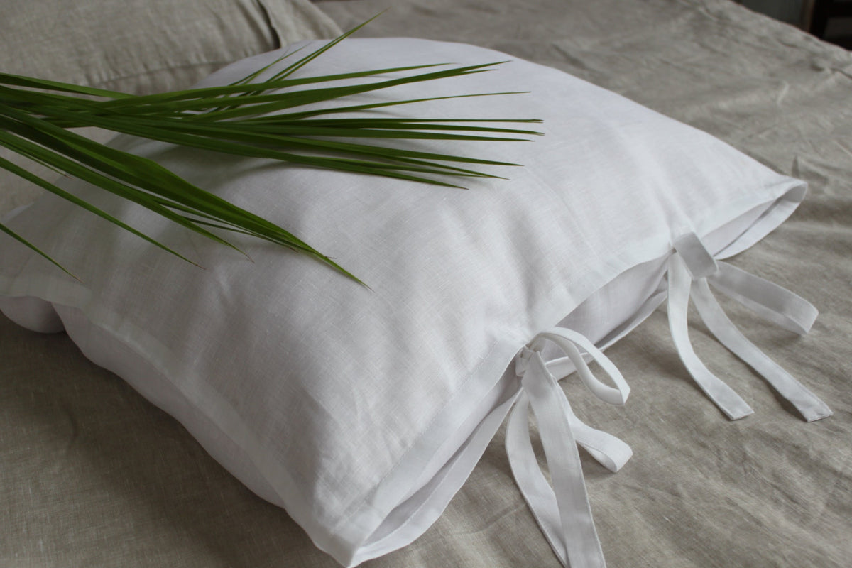 Linen Pillow Sham, Natural with Ties Standard, Queen, King, Euro for Guest Rooms, Headboards and Everyday Bedroom Decor, 6 Size Options image 1