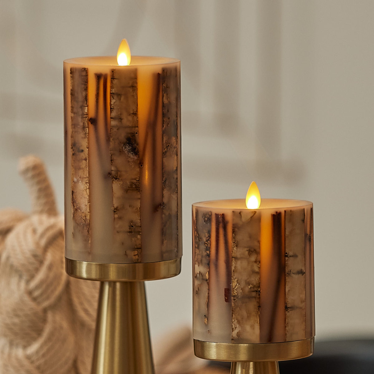 Flameless Candle, Ivory Embedded Birch and Twigs Pillar for Mantels, Entryways and Holiday Displays, 2 Size Options image 1