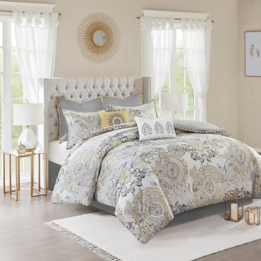 Bed Comforter, Isla 8 Piece Cotton Floral Printed Reversible, Machine-Washable Care for Year-Round Bedroom Comfort and Restful Sleep image 1