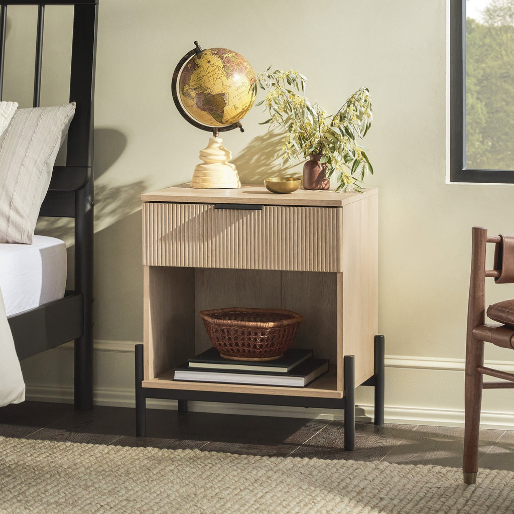 Nightstand, Paris Modern Scandinavian Reeded for Bedside Storage, Bedroom Organization and Guest Rooms, 2 Sizes and 3 Colors image 1
