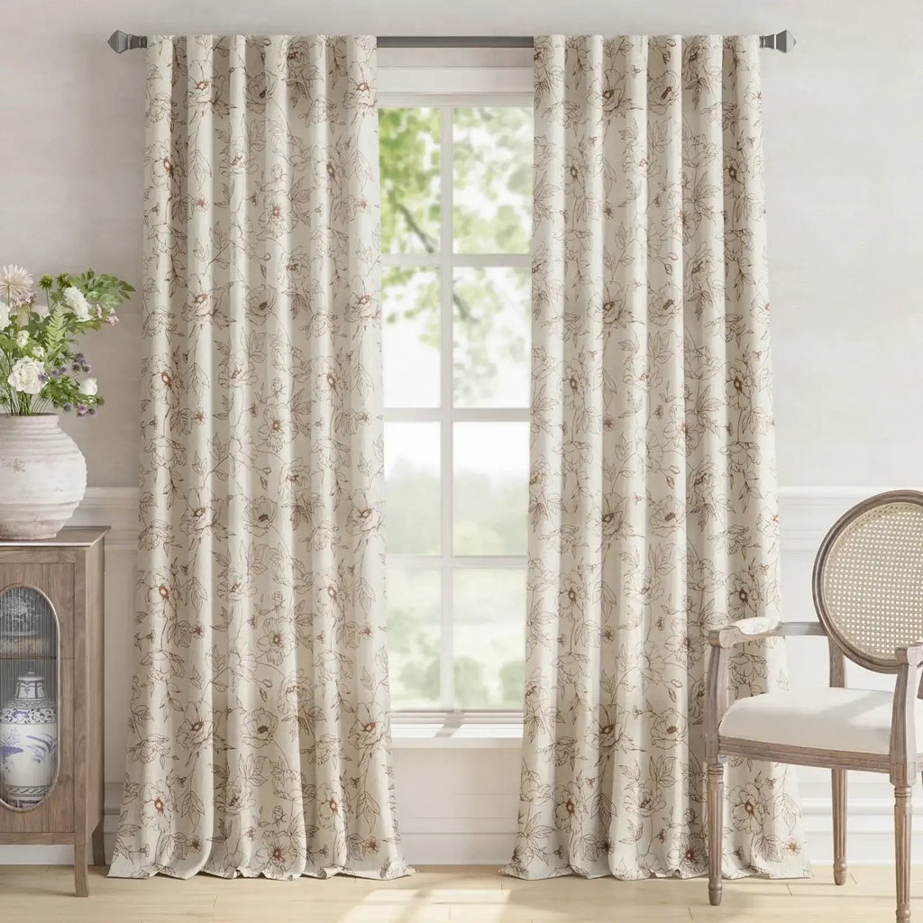 Window Curtain, Floral Linen Curtains (2 Panels), Lightweight Design for Windows, Room Styling and Everyday Privacy, 3 Sizes and 5 Colors image 1