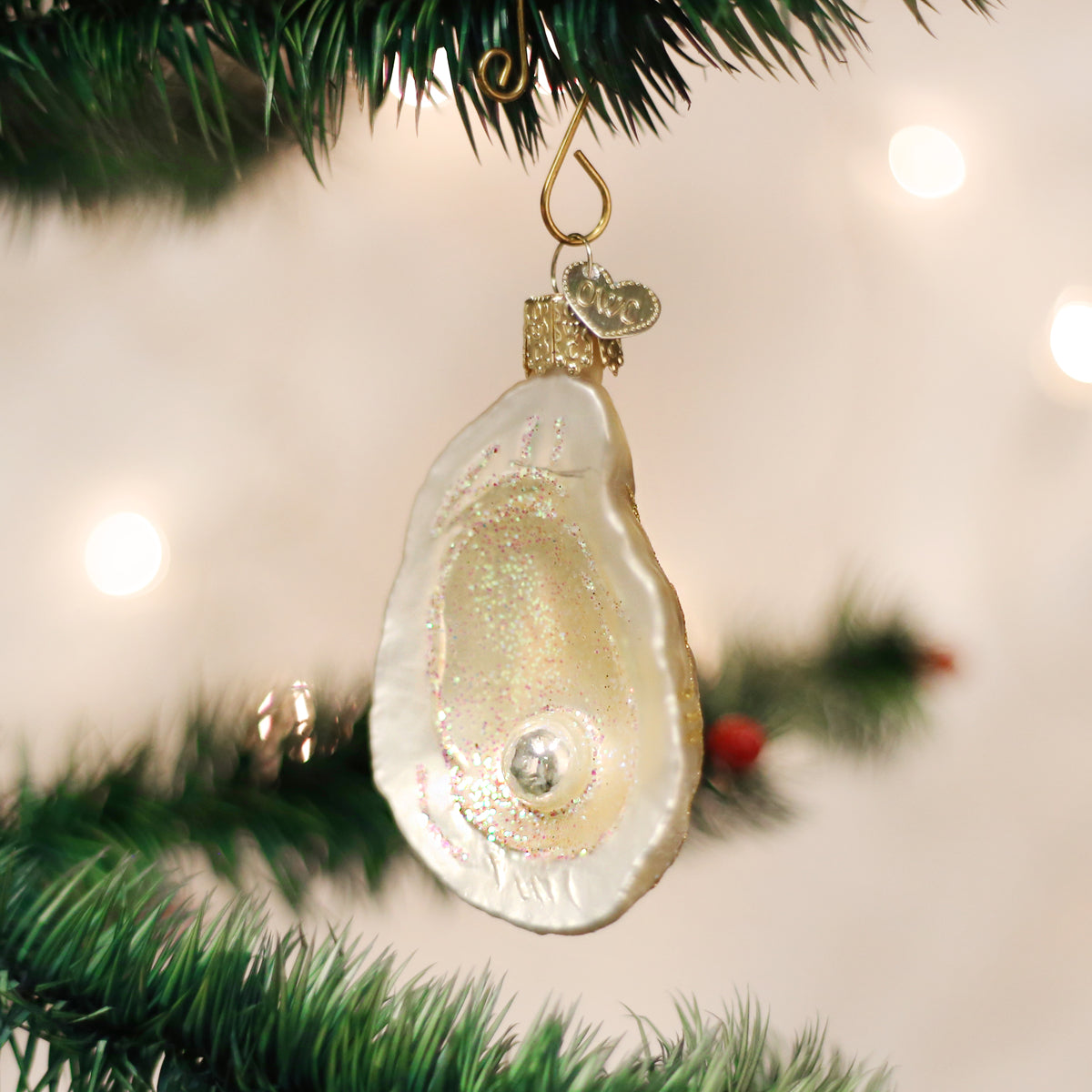 Seasonal Home Decor, Oyster With Pearl Ornament for Mantels, Tables and Seasonal Decorating image 1