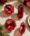 Seasonal Home Decor, 4" 5" Red Glitter Jewel Ornament Assorted Set for Holiday Displays, Shelves and Festive Rooms image 1