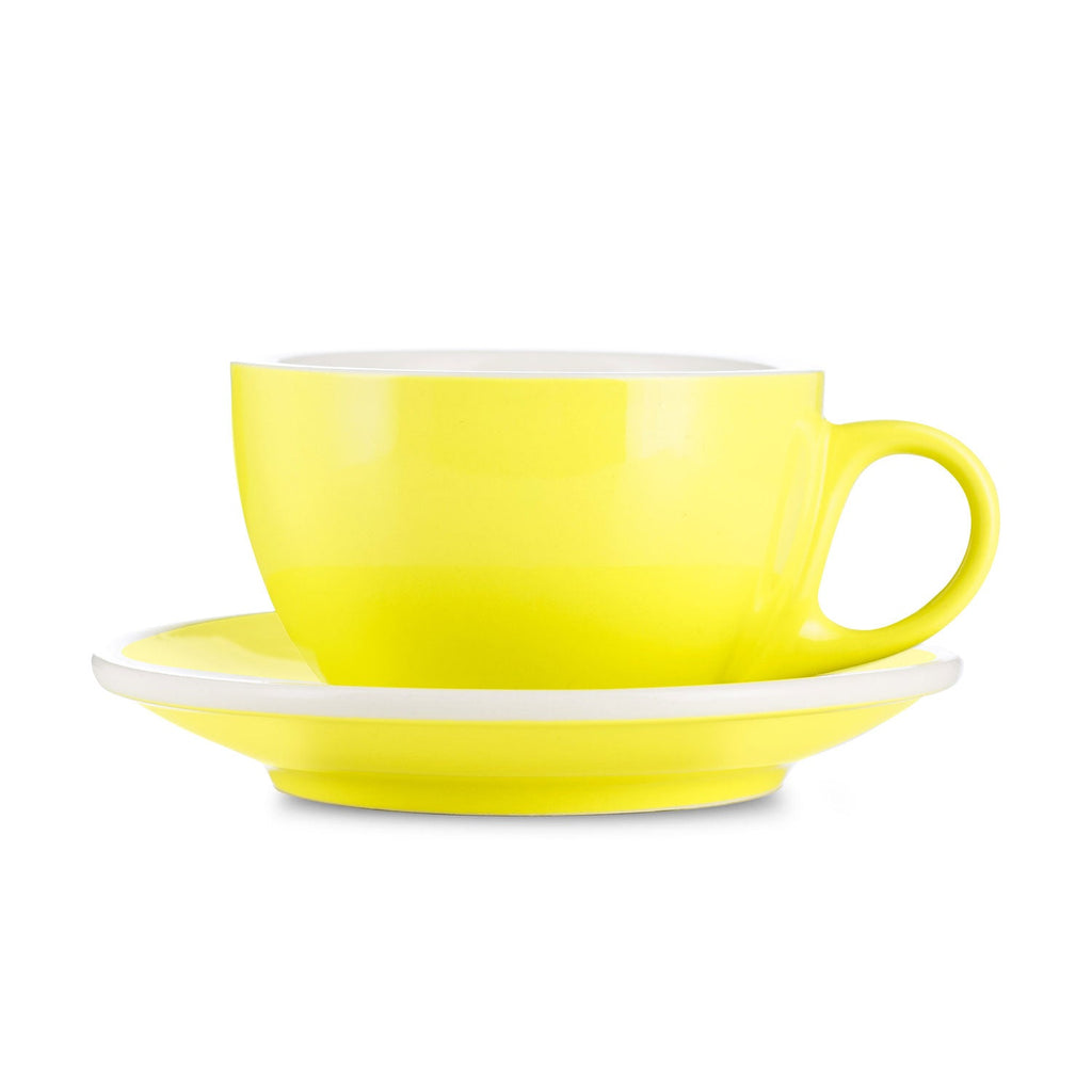 Coffee Mug, Latte Cup & Saucer Yellow (8oz 252ml), Ceramic Construction, Porcelain Construction for Everyday Drinks, Home and Entertaining image 1