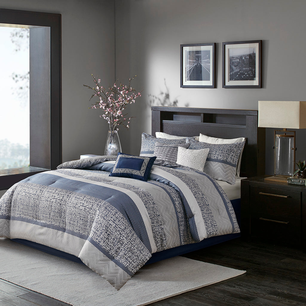 Bed Comforter, Rhapsody 7 Piece Jacquard Set, Machine-Washable Care for Year-Round Bedroom Comfort and Restful Sleep, 3 Sizes and 3 Colors image 1