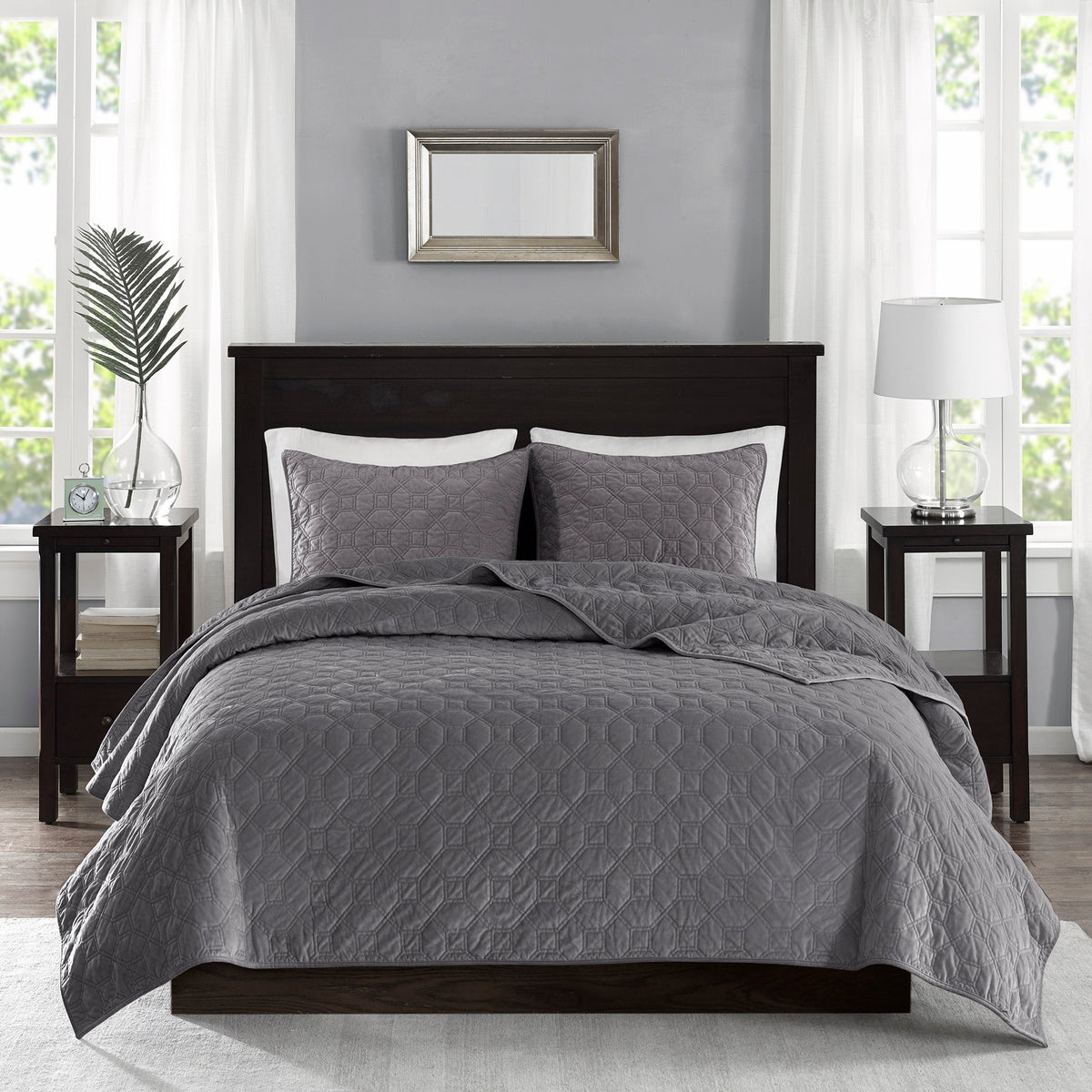 Cozy Throw Blanket, Harper 3 Piece Velvet Quilt Set, Machine-Washable Care for Sofas, Beds and Relaxing at Home, 2 Sizes and 7 Colors image 1