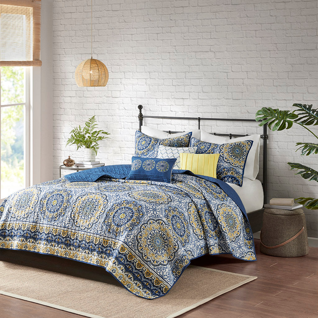 Cozy Throw Blanket, Tangiers 6 Piece Reversible Quilt Set, Machine-Washable Care for Sofas, Beds and Relaxing at Home, 2 Sizes and 2 Colors image 1