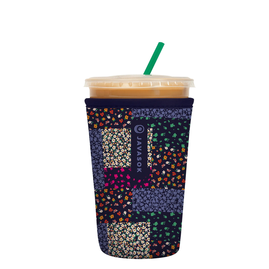 Reusable Cup Sleeve, Flower Patch, Neoprene Construction for Iced Coffee, Cold Drinks and Condensation Control image 1