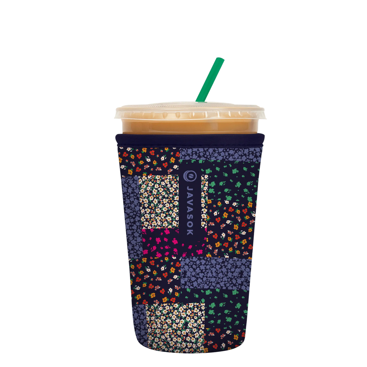Reusable Cup Sleeve, Flower Patch, Neoprene Construction for Iced Coffee, Cold Drinks and Condensation Control image 1
