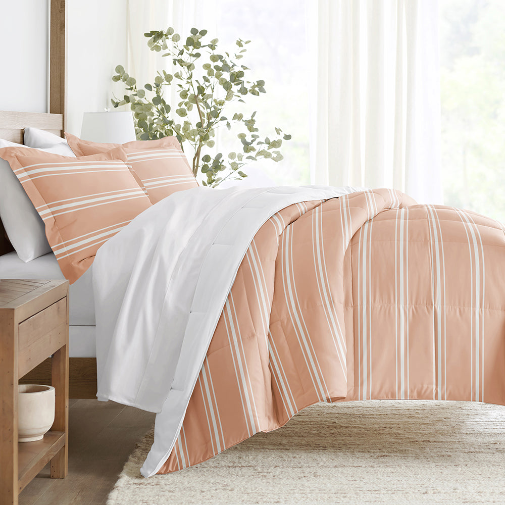 Down Alternative Comforter, Soft Stripe Reversible Set, Lightweight Design for Everyday Bedding and Comfortable Sleep, 3 Sizes and 2 Colors image 1