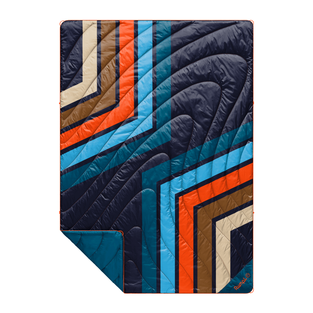 Puffy Blanket, Original Midnight Retro Stripes, Weather-Resistant Shell for Camping, Cabins and Outdoor Relaxation image 1