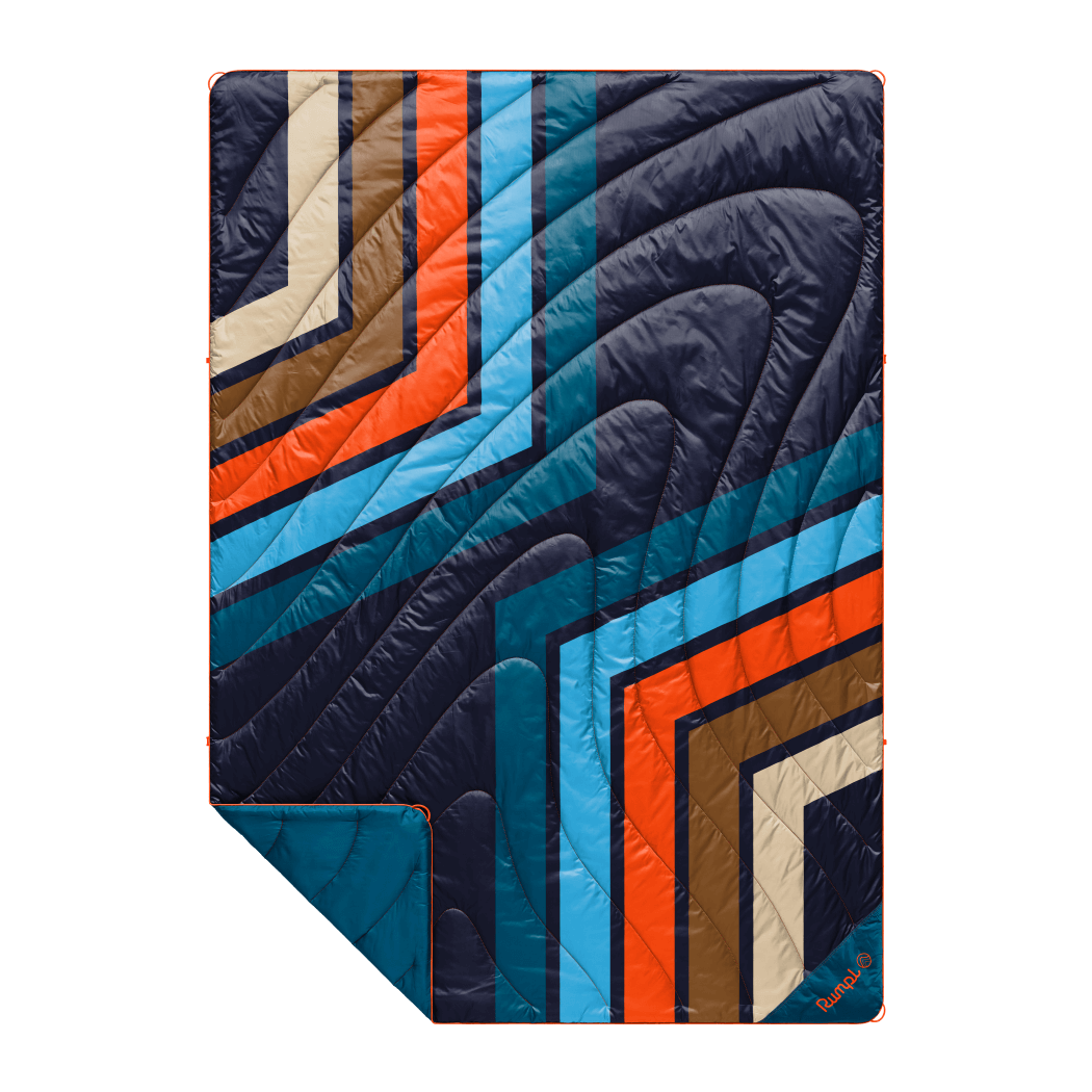 Puffy Blanket, Original Midnight Retro Stripes, Weather-Resistant Shell for Camping, Cabins and Outdoor Relaxation image 1