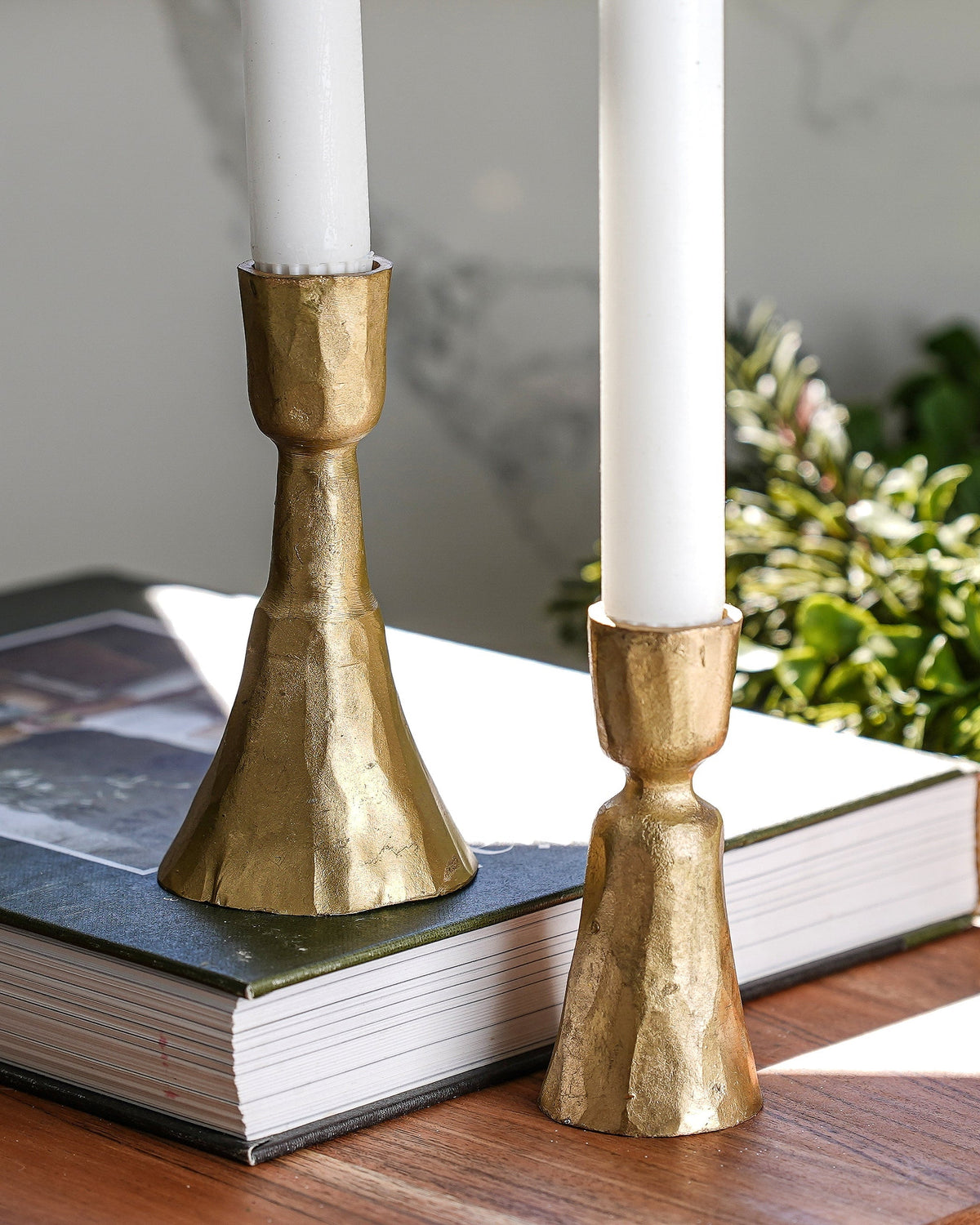Decorative Candle, Gold Taper Holder Set of 2 for Entryways, Mantels and Everyday Home Ambience image 1