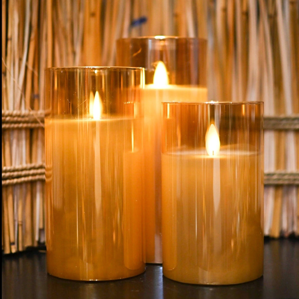 Flameless Candle, Amber Moving LED Glass Set for Bedrooms, Living Rooms and Everyday Candlelight Ambience image 1