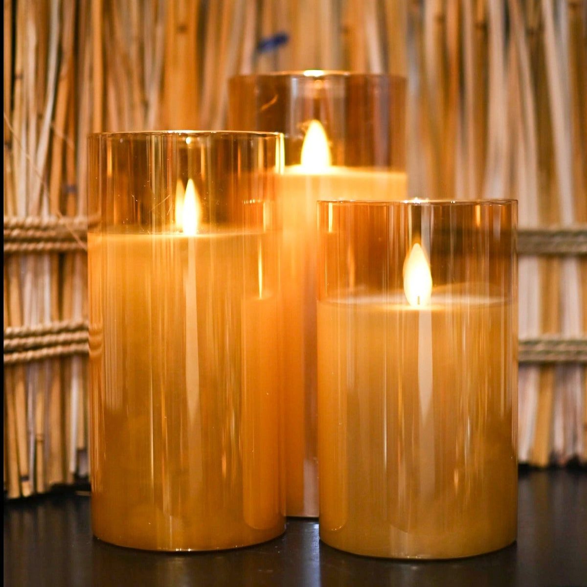 Flameless Candle, Amber Moving LED Glass Set for Bedrooms, Living Rooms and Everyday Candlelight Ambience image 1