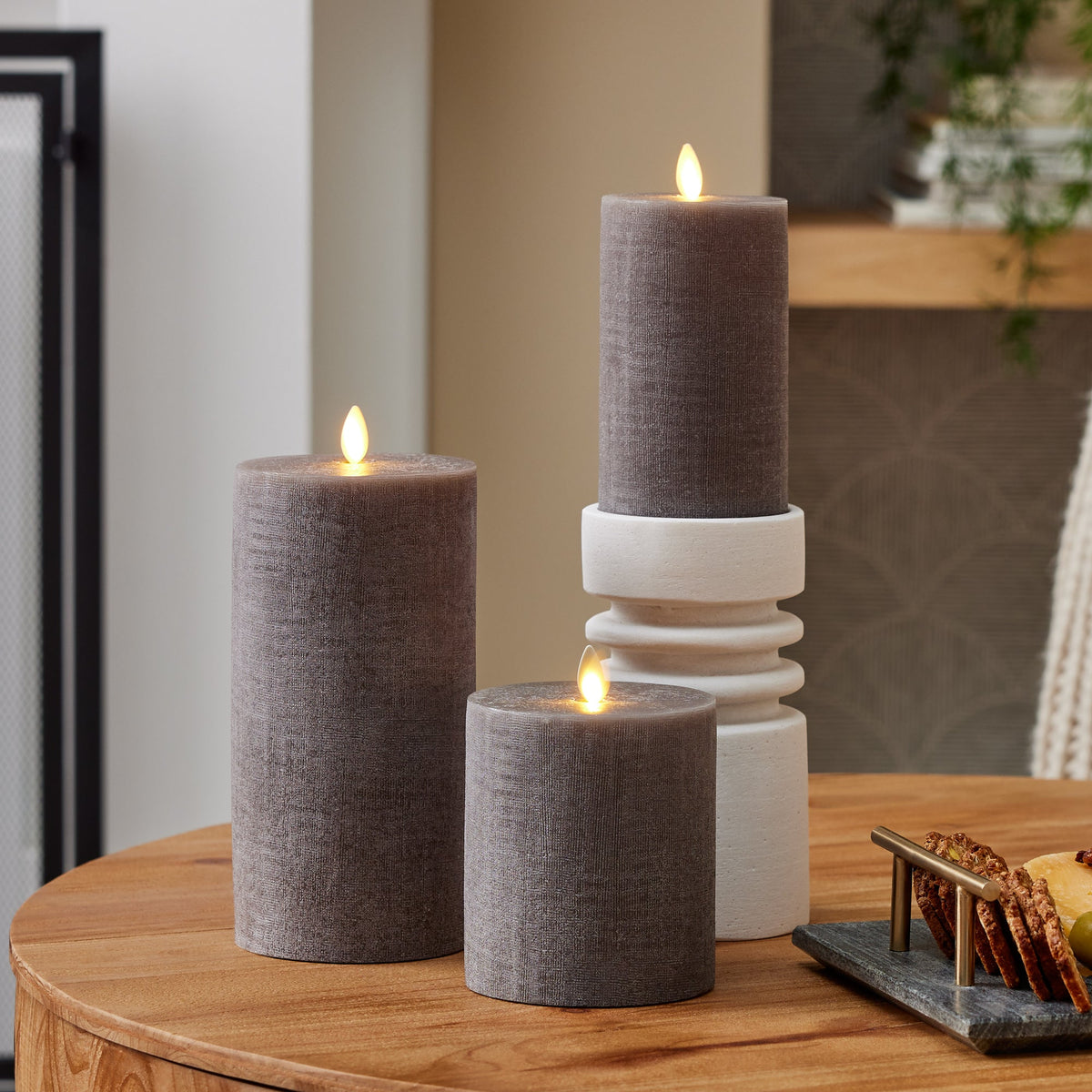Flameless Candle, Chalky Linen Charcoal Gray Pillar for Mantels, Entryways and Holiday Displays, 3 Size Options image 1