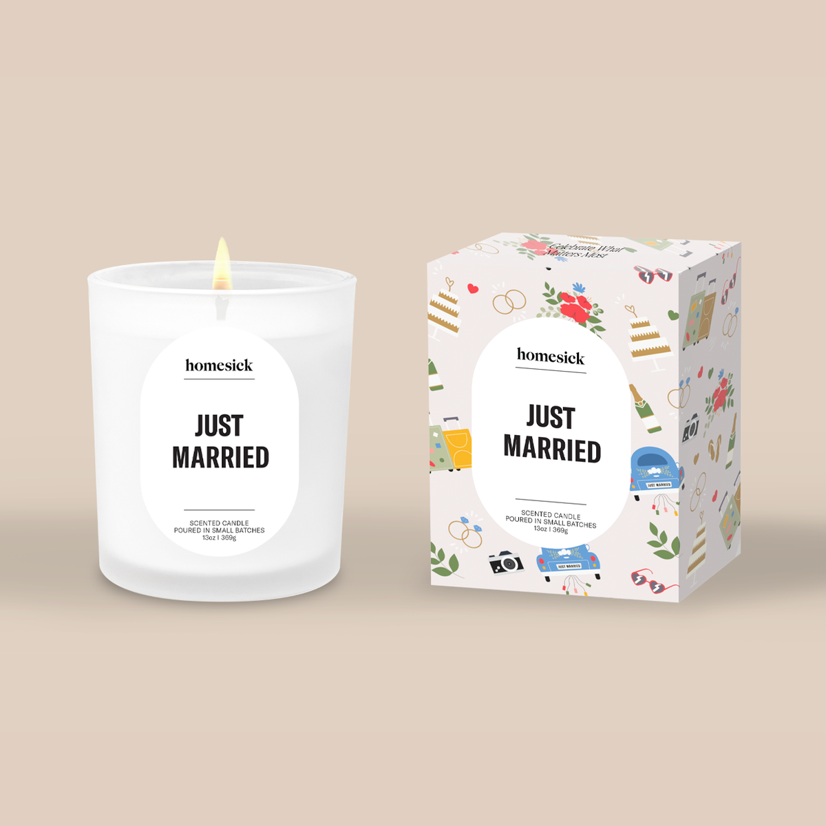Decorative Candle, Just Married for Entryways, Mantels and Everyday Home Ambience, Designed for Living Rooms, Bedrooms and Relaxing Evenings image 1