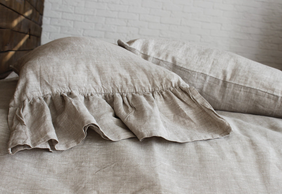 Linen Pillow Sham, Pure With Mermaid Long Ruffles Standard for Guest Rooms, Headboards and Everyday Bedroom Decor, 6 Size Options image 1