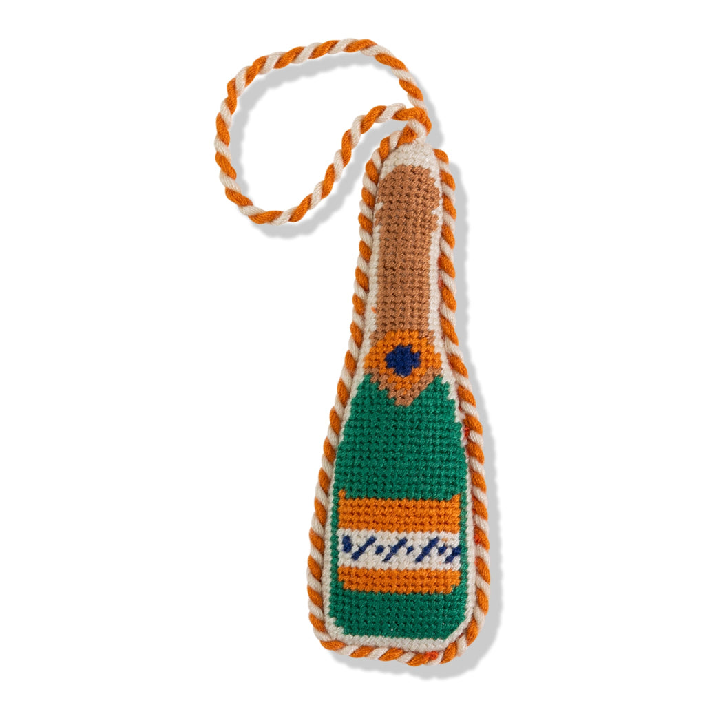 Seasonal Home Decor, Needlepoint Icon Ornament Champagne Bottle for Mantels, Tables and Seasonal Decorating image 1