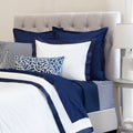 Duvet Cover Set, Navy Blue Linden Border for Guest Rooms and Everyday Bedroom Styling, 3 Size Options image 1
