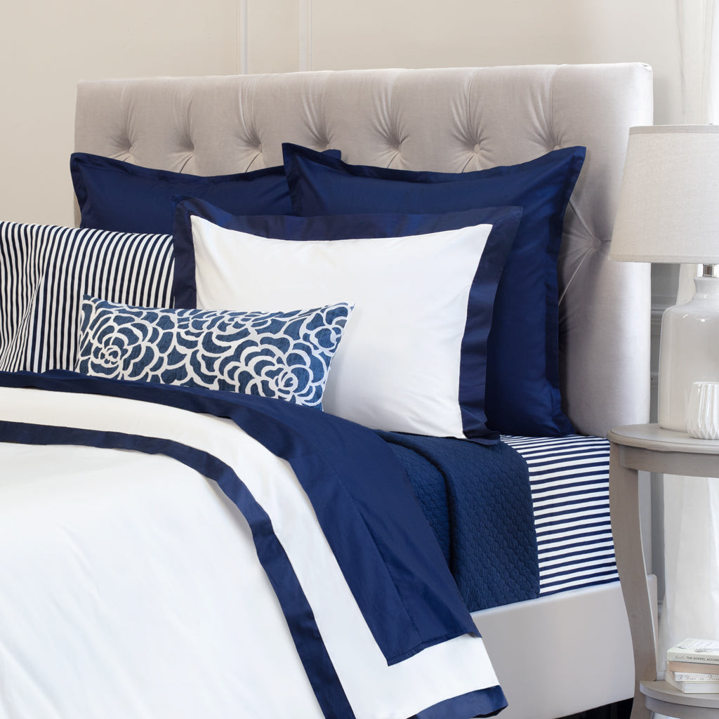 Duvet Cover Set, Navy Blue Linden Border for Guest Rooms and Everyday Bedroom Styling, 3 Size Options image 1