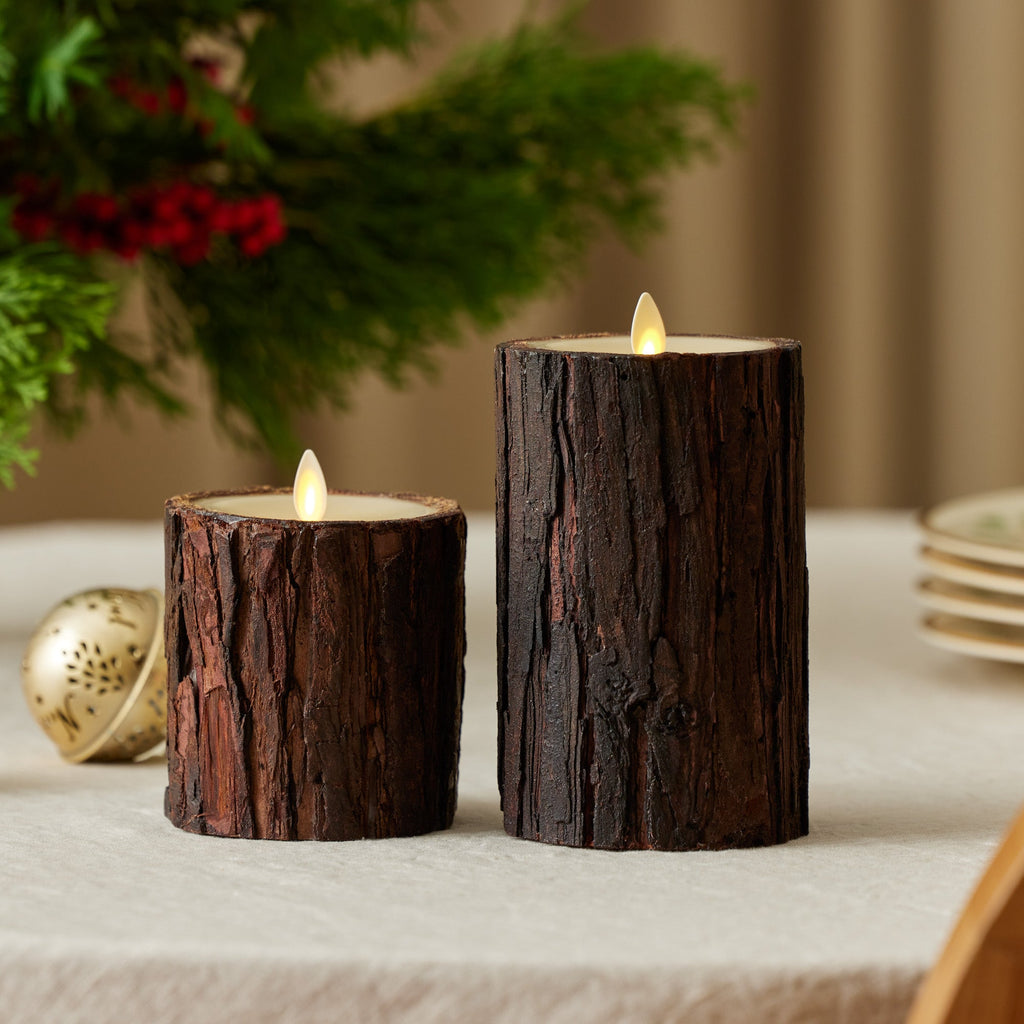Flameless Candle, Real Bark Wood Pillar for Mantels, Entryways and Holiday Displays, 2 Size Options image 1