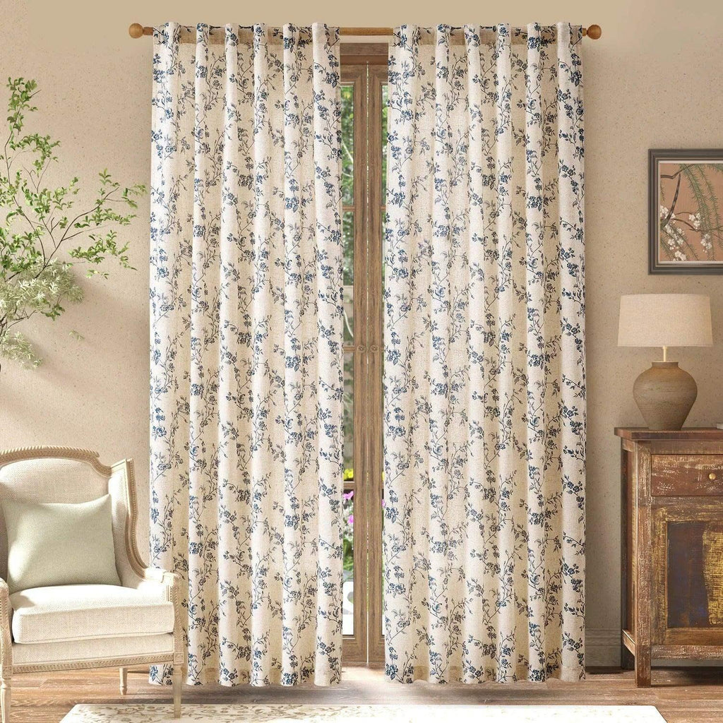 Window Curtain, Vine Blossom Linen Blend Curtains (2 Panels), Machine-Washable Care for Bedrooms, Living Rooms and Home Privacy image 1