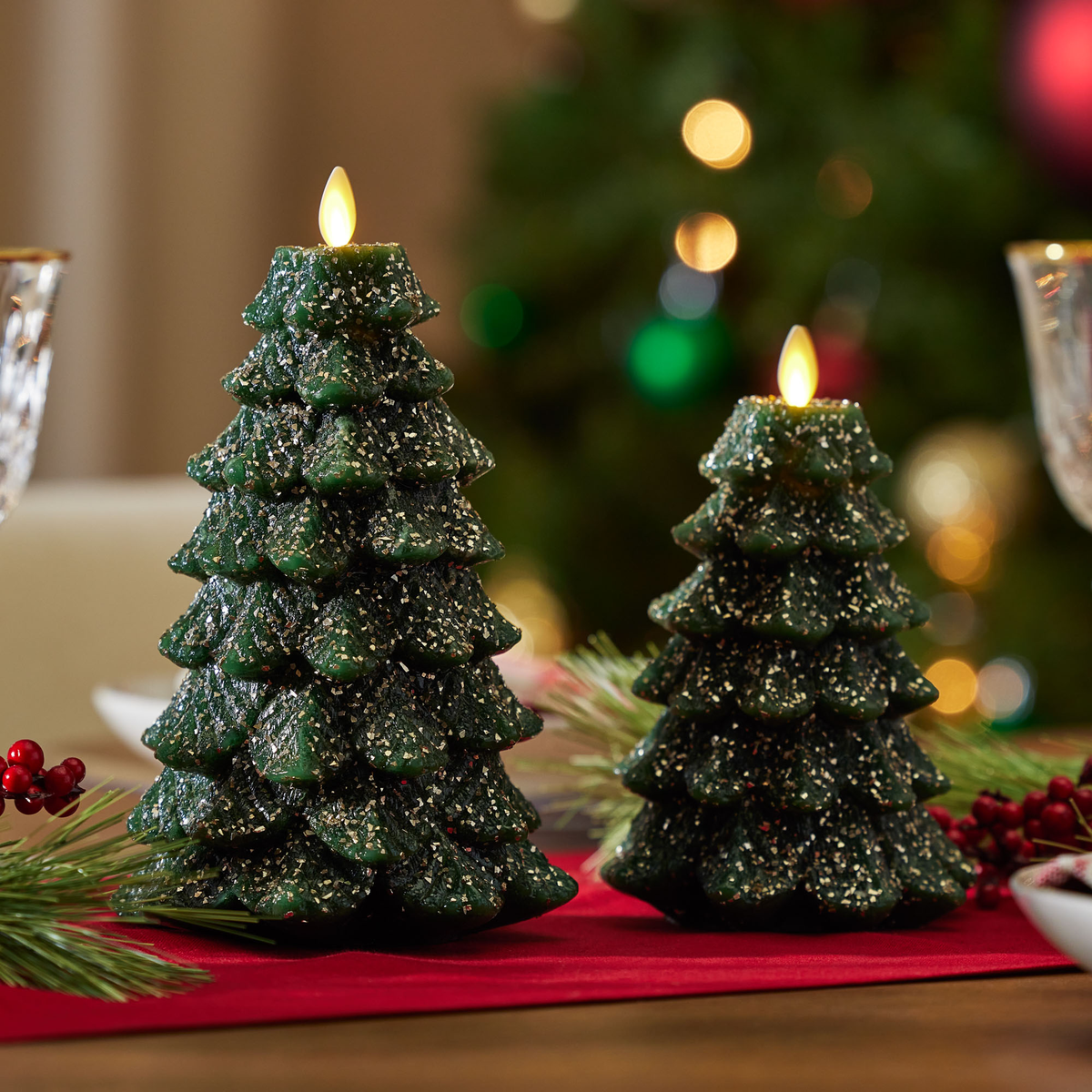Home Fragrance, Green Glitter Tree Flameless Candle for Entryways, Bedrooms and Everyday Home Ambience, 2 Size Options image 1