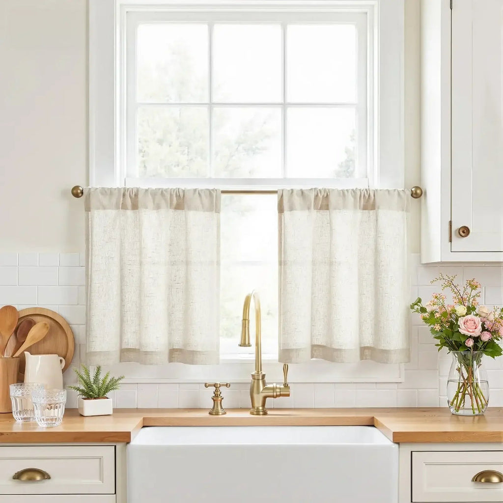 Window Curtain, Linen Textured Tier Kitchen Curtains (2, Lightweight Design for Windows, Room Styling and Everyday Privacy image 1