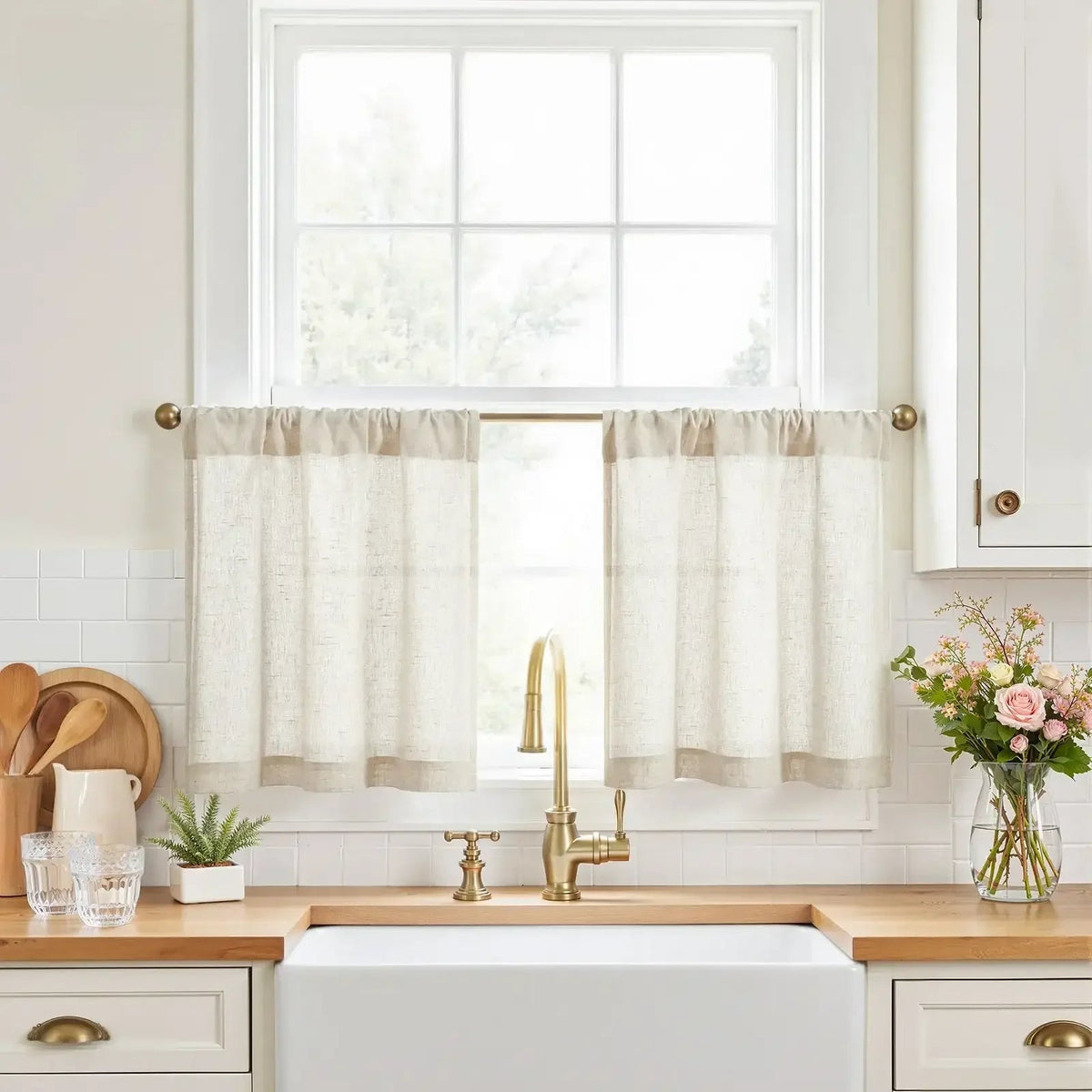 Window Curtain, Linen Textured Tier Kitchen Curtains (2, Lightweight Design for Windows, Room Styling and Everyday Privacy image 1